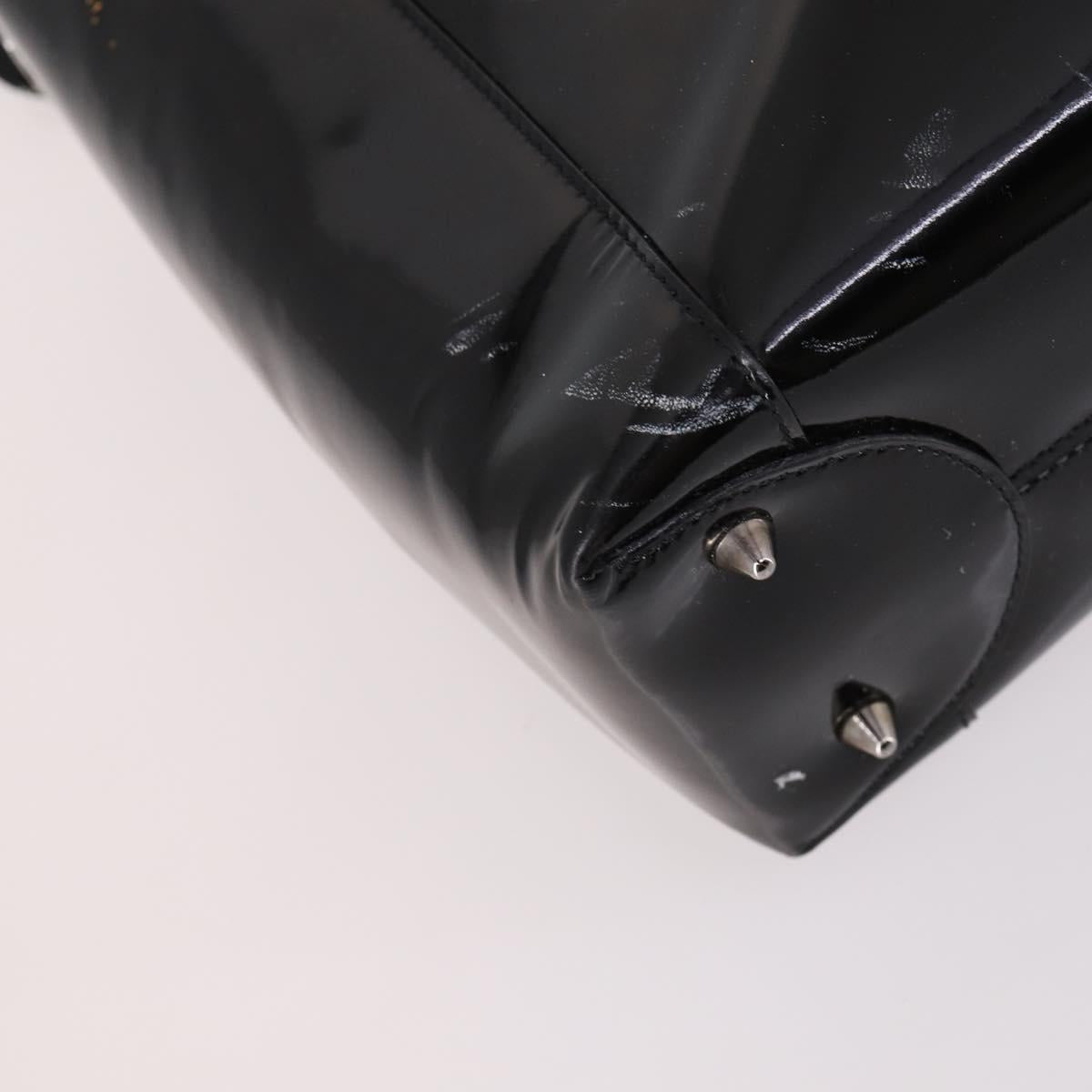 Christian Dior Maris Pearl Hand Bag Patent leather Black Silver Auth bs29312