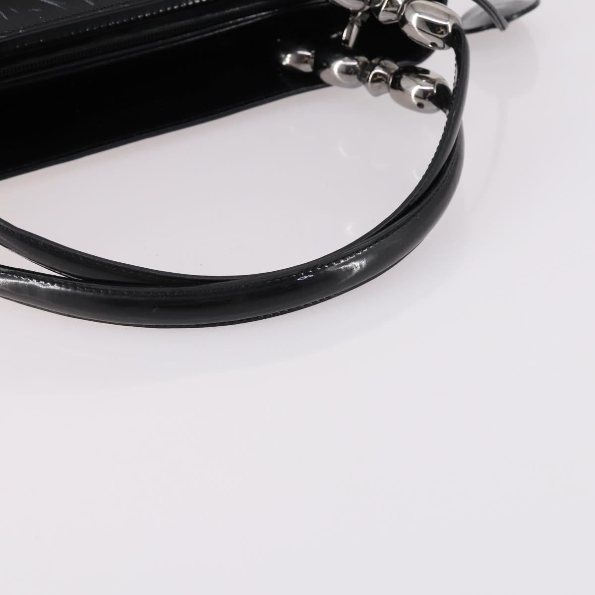 Christian Dior Maris Pearl Hand Bag Patent leather Black Silver Auth bs29312