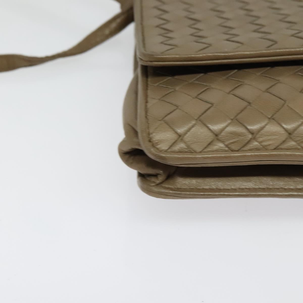 BOTTEGA VENETA INTRECCIATO Shoulder Bag Leather Beige Gold Auth bs29313