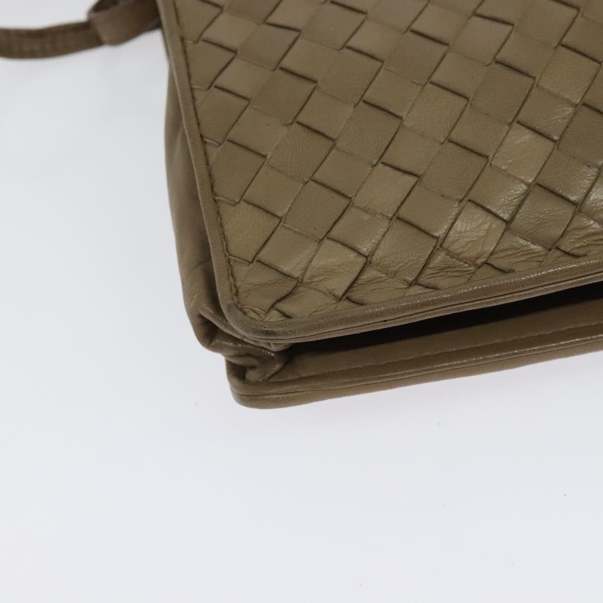 BOTTEGA VENETA INTRECCIATO Shoulder Bag Leather Beige Gold Auth bs29313