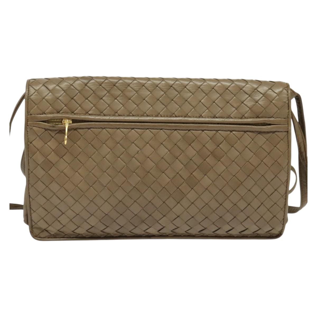 BOTTEGA VENETA INTRECCIATO Shoulder Bag Leather Beige Gold Auth bs29313