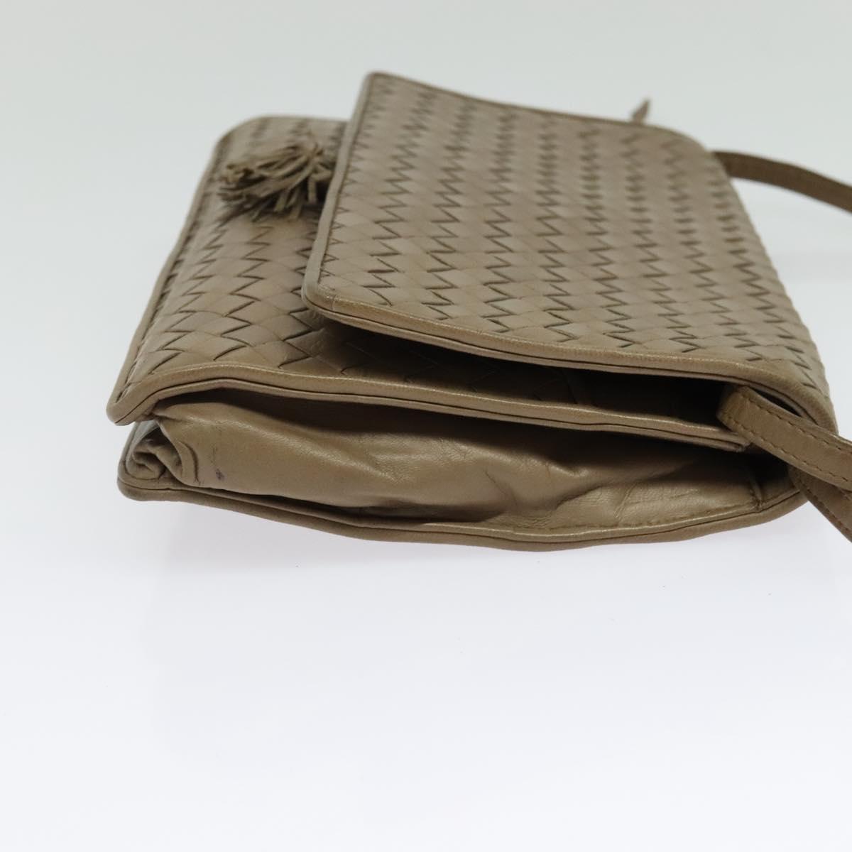 BOTTEGA VENETA INTRECCIATO Shoulder Bag Leather Beige Gold Auth bs29313