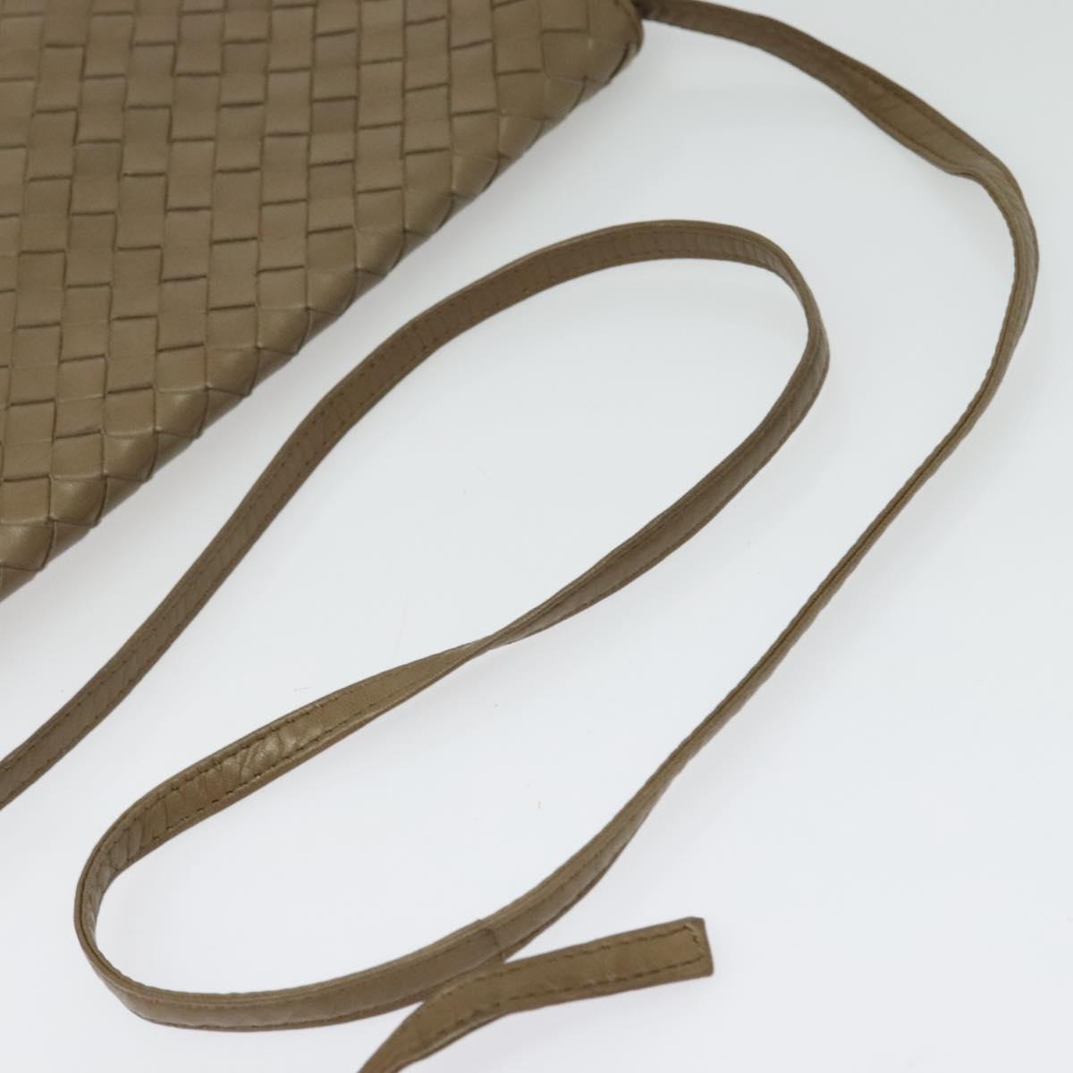 BOTTEGA VENETA INTRECCIATO Shoulder Bag Leather Beige Gold Auth bs29313