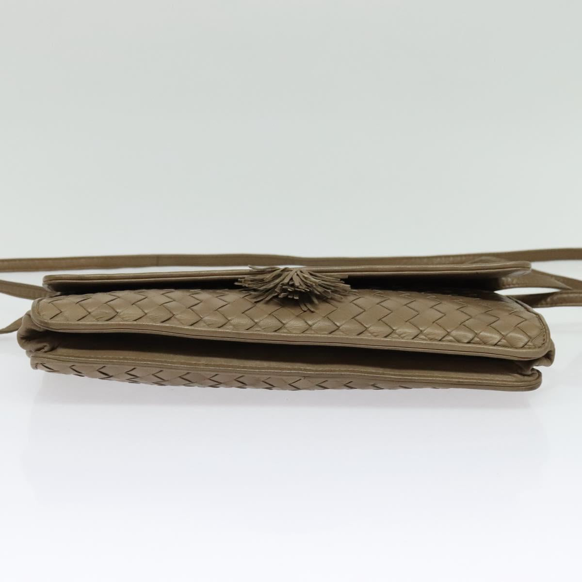 BOTTEGA VENETA INTRECCIATO Shoulder Bag Leather Beige Gold Auth bs29313