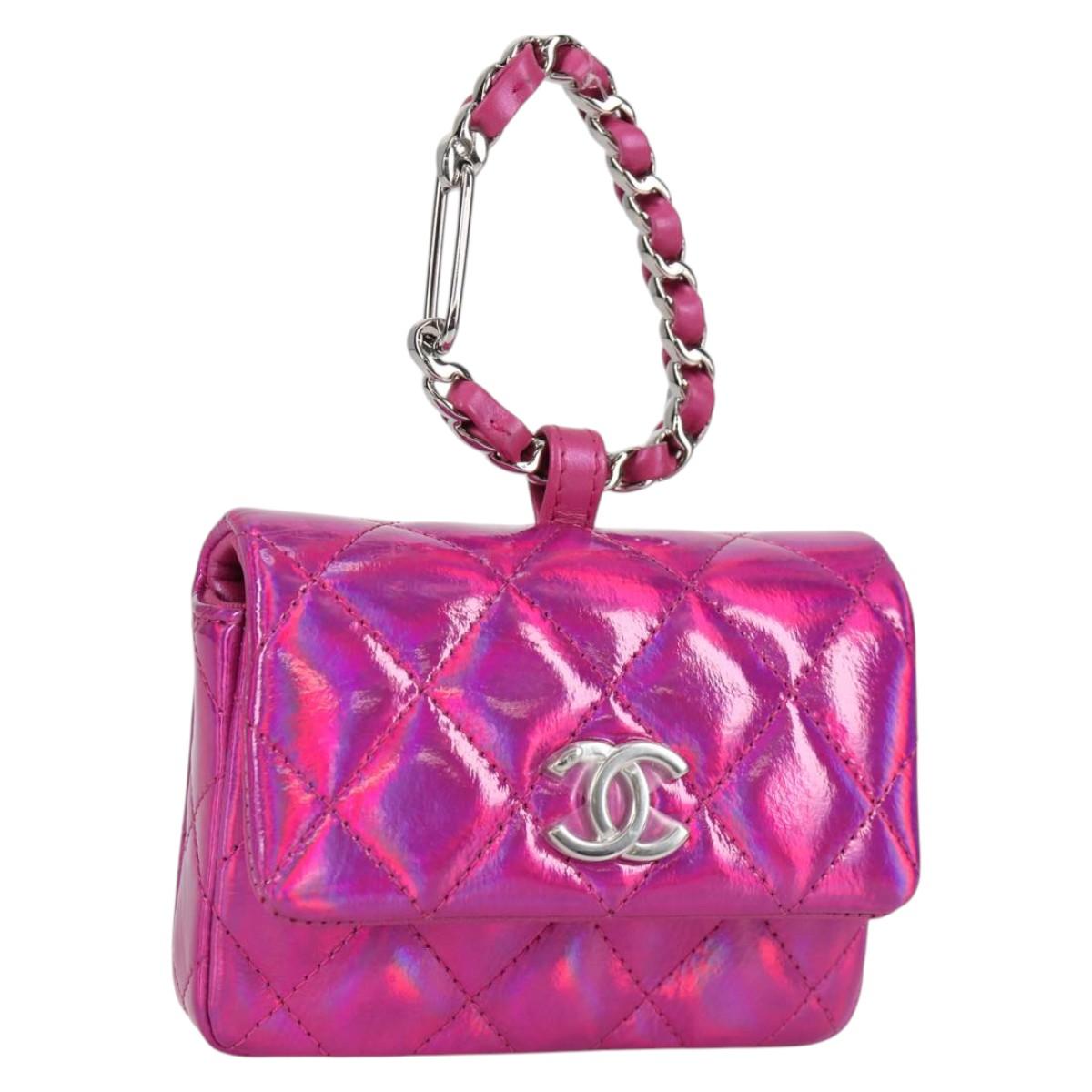 CHANEL Matelasse Pouch Patent leather Pink Silver CC Auth bs29324SM