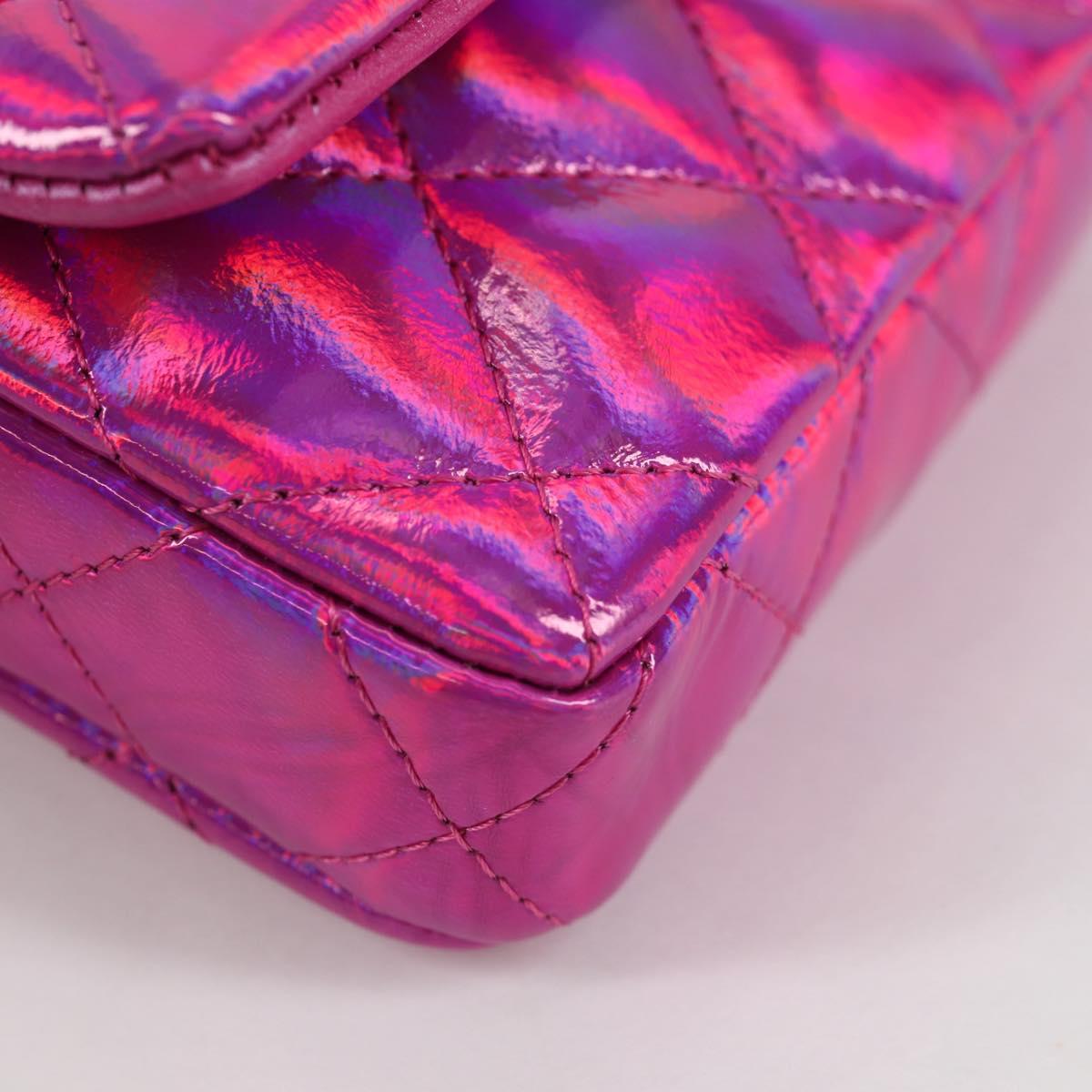CHANEL Matelasse Pouch Patent leather Pink Silver CC Auth bs29324SM