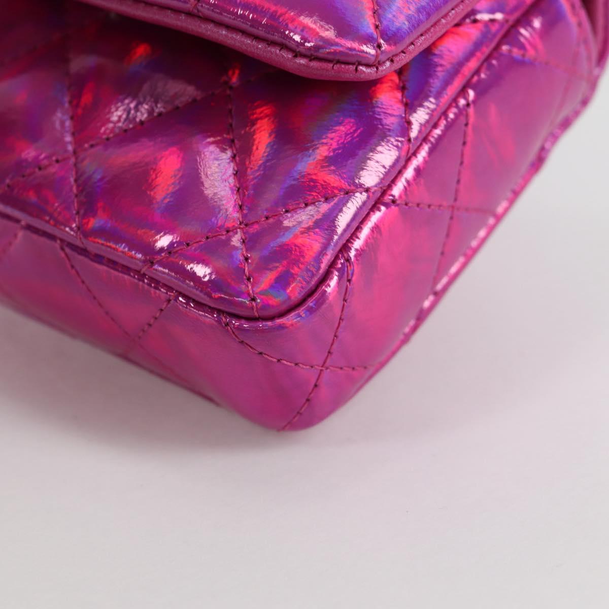 CHANEL Matelasse Pouch Patent leather Pink Silver CC Auth bs29324SM