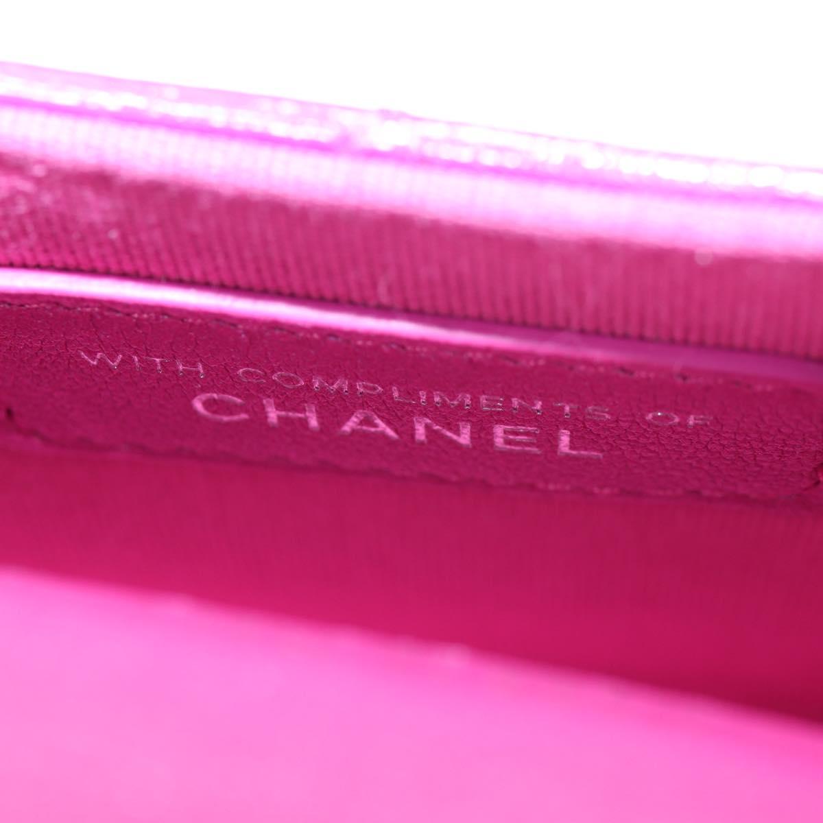 CHANEL Matelasse Pouch Patent leather Pink Silver CC Auth bs29324SM