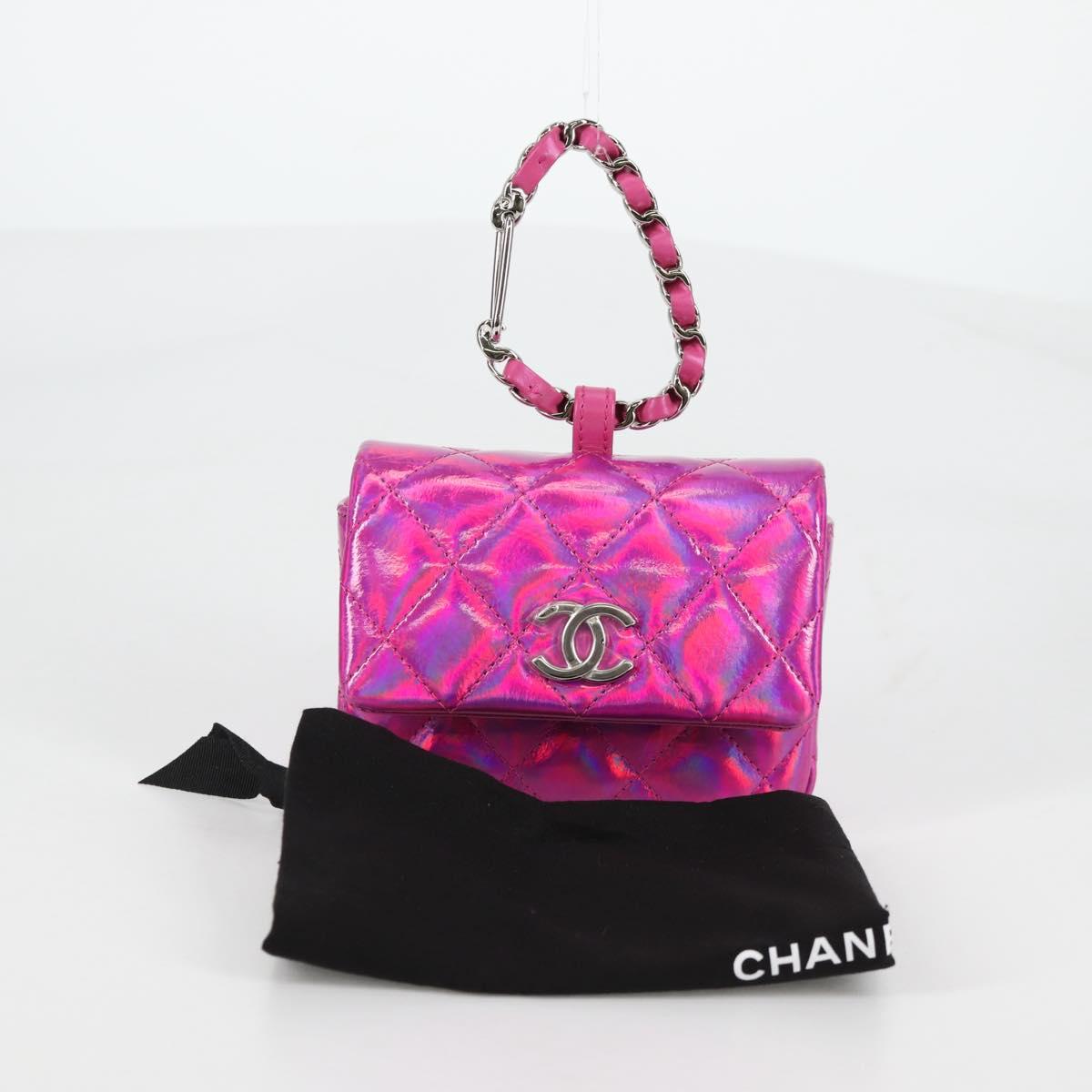 CHANEL Matelasse Pouch Patent leather Pink Silver CC Auth bs29324SM