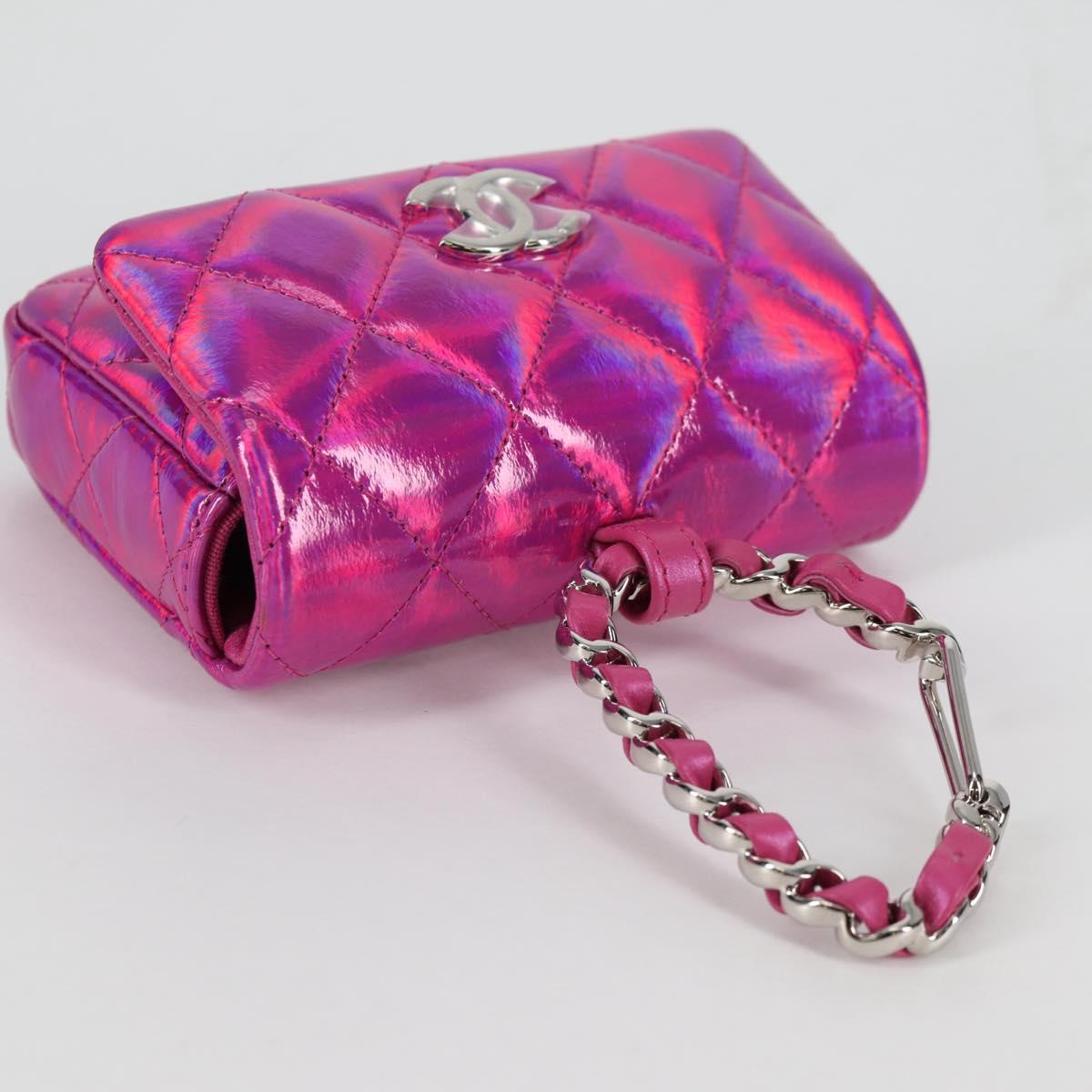 CHANEL Matelasse Pouch Patent leather Pink Silver CC Auth bs29324SM