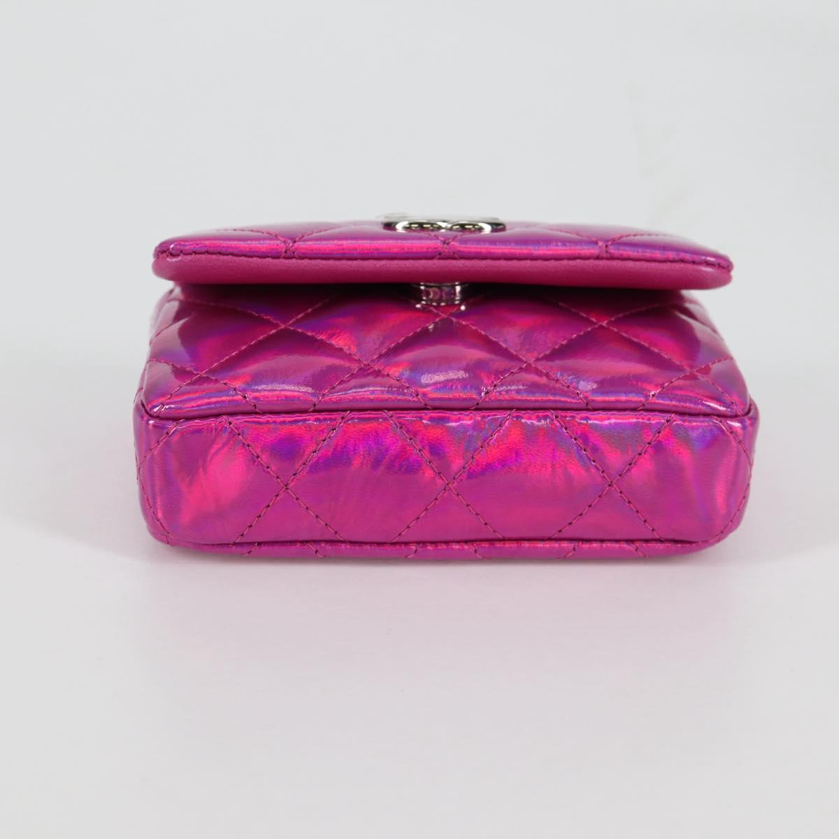 CHANEL Matelasse Pouch Patent leather Pink Silver CC Auth bs29324SM