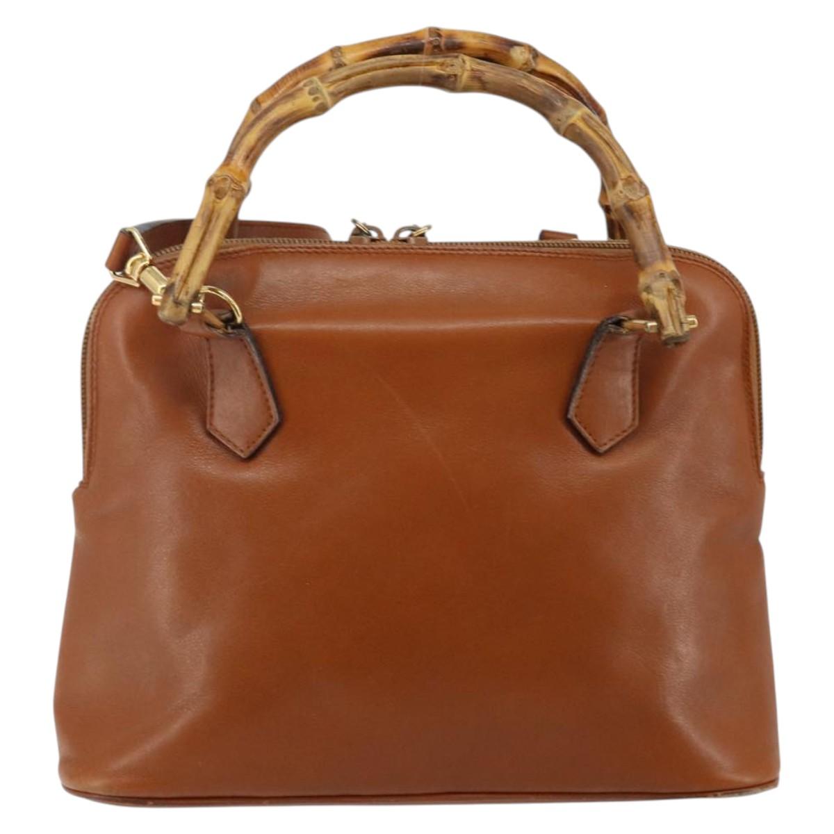 GUCCI Bamboo Hand Bag Leather 2way Brown Gold 000 2296 0290 Auth bs29326
