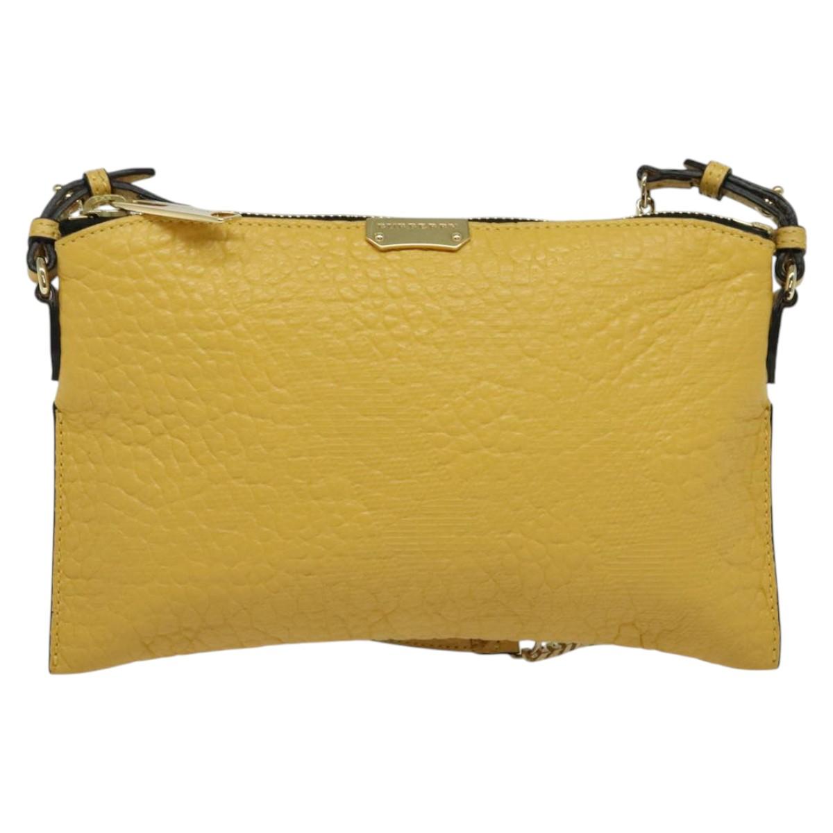 BURBERRY Chain Shoulder Bag Leather Yellow gold Auth bs29330