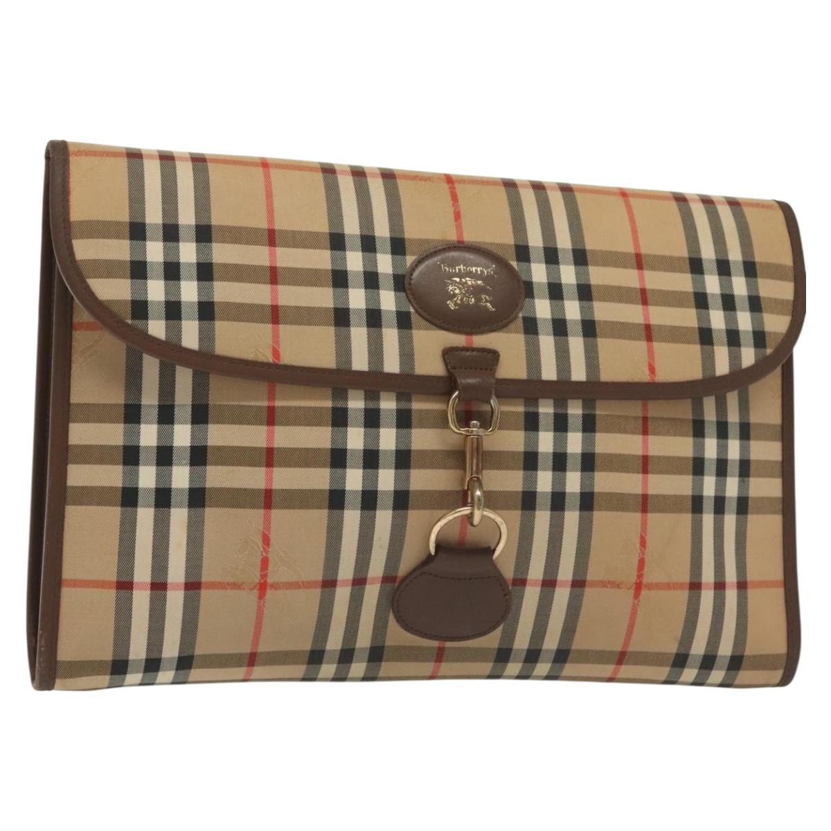 Burberrys Nova Check Clutch Bag Canvas Beige Gold Auth bs29335