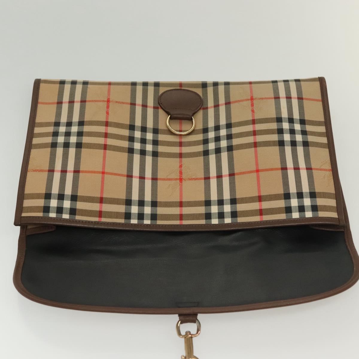 Burberrys Nova Check Clutch Bag Canvas Beige Gold Auth bs29335