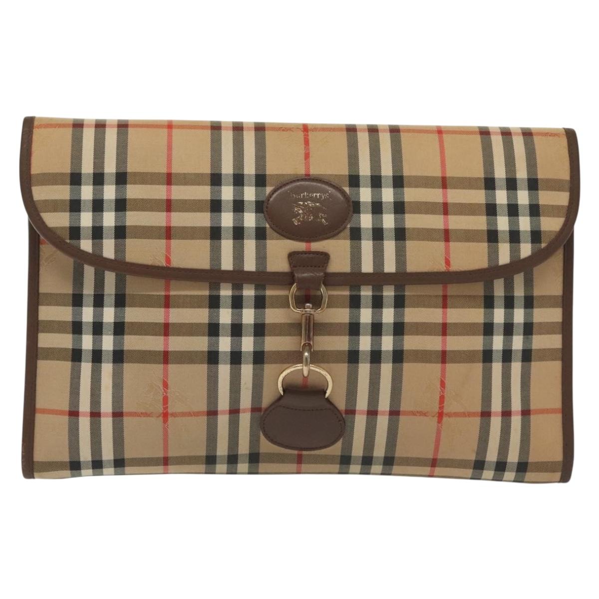 Burberrys Nova Check Clutch Bag Canvas Beige Gold Auth bs29335