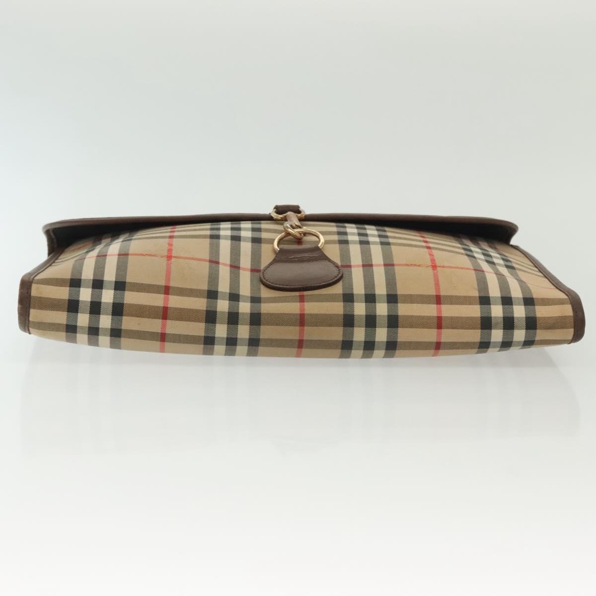 Burberrys Nova Check Clutch Bag Canvas Beige Gold Auth bs29335