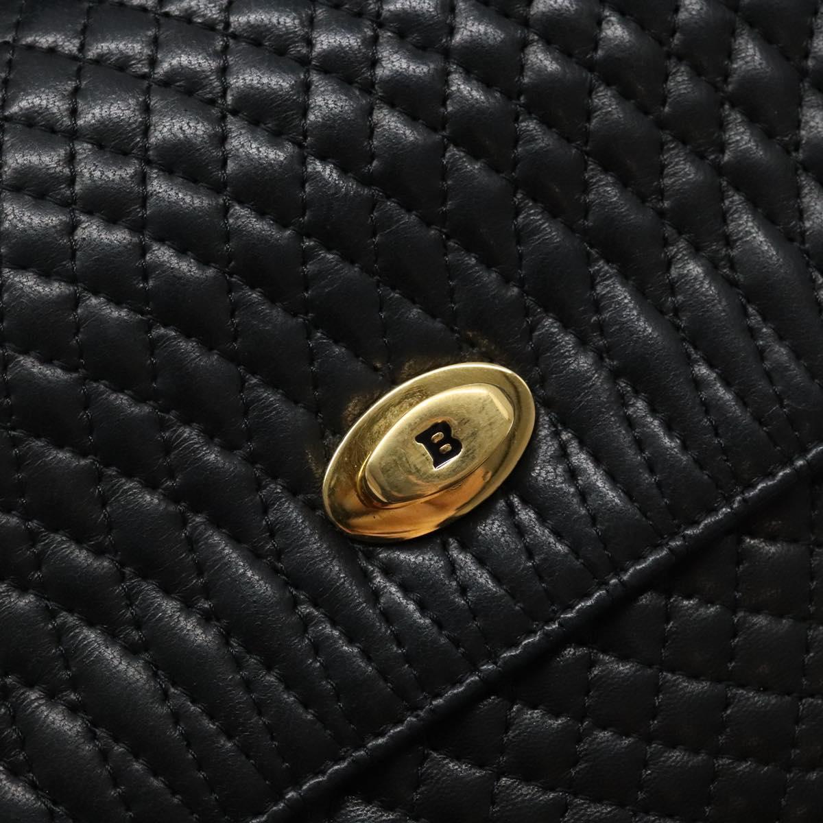 BALLY Quilted Hand Bag Leather Gold Black Auth bs29339