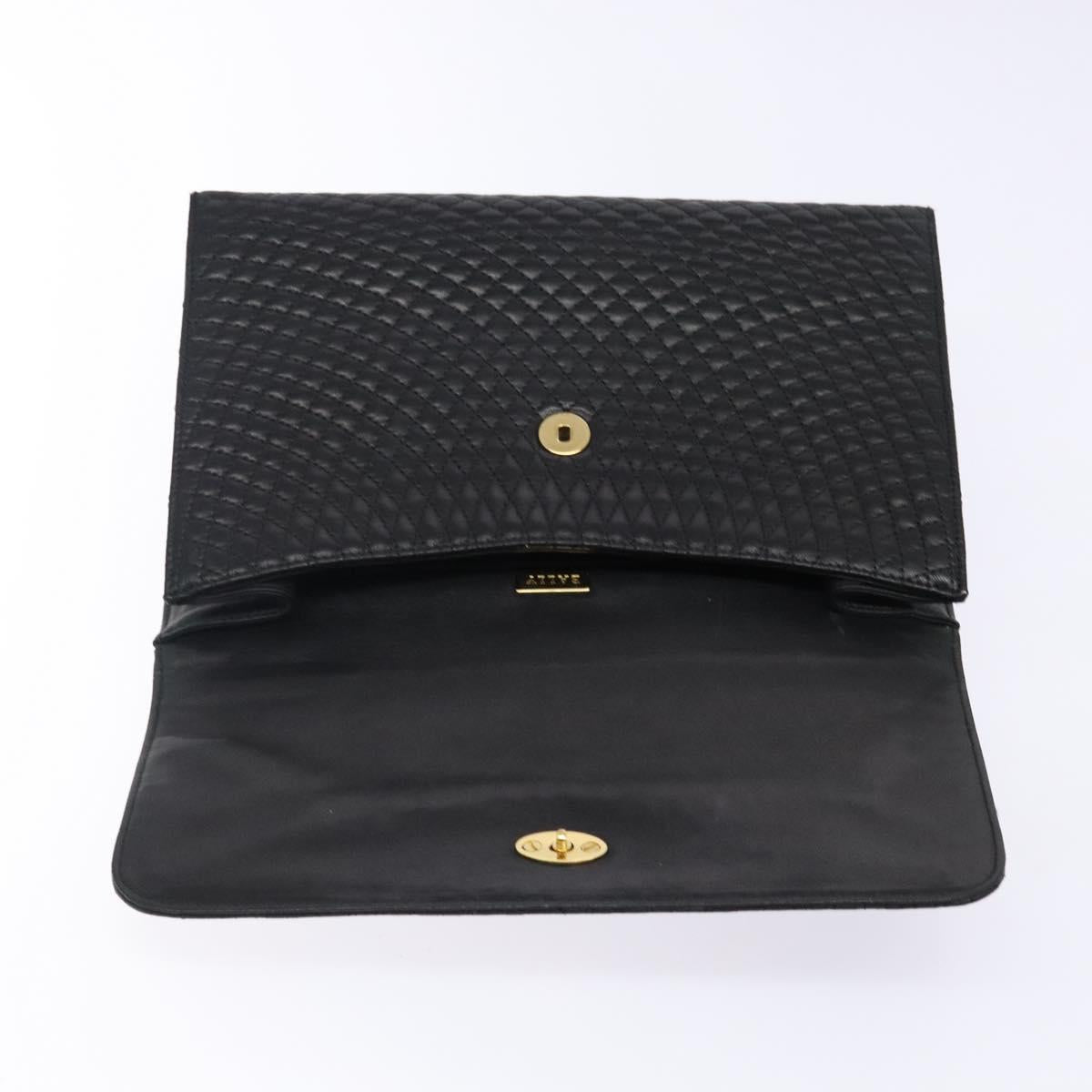 BALLY Quilted Hand Bag Leather Gold Black Auth bs29339
