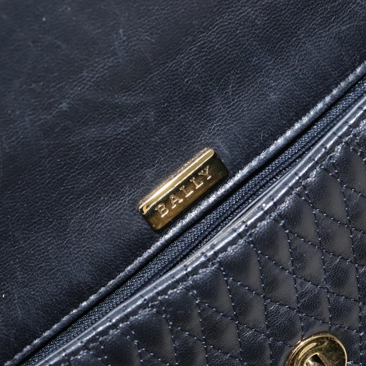 BALLY Quilted Hand Bag Leather Gold Black Auth bs29339