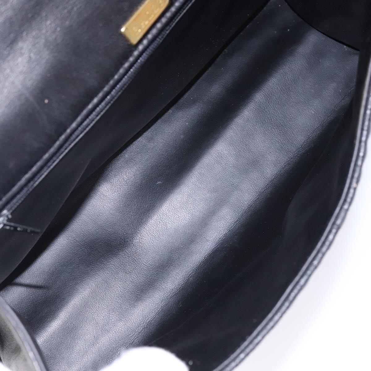 BALLY Quilted Hand Bag Leather Gold Black Auth bs29339