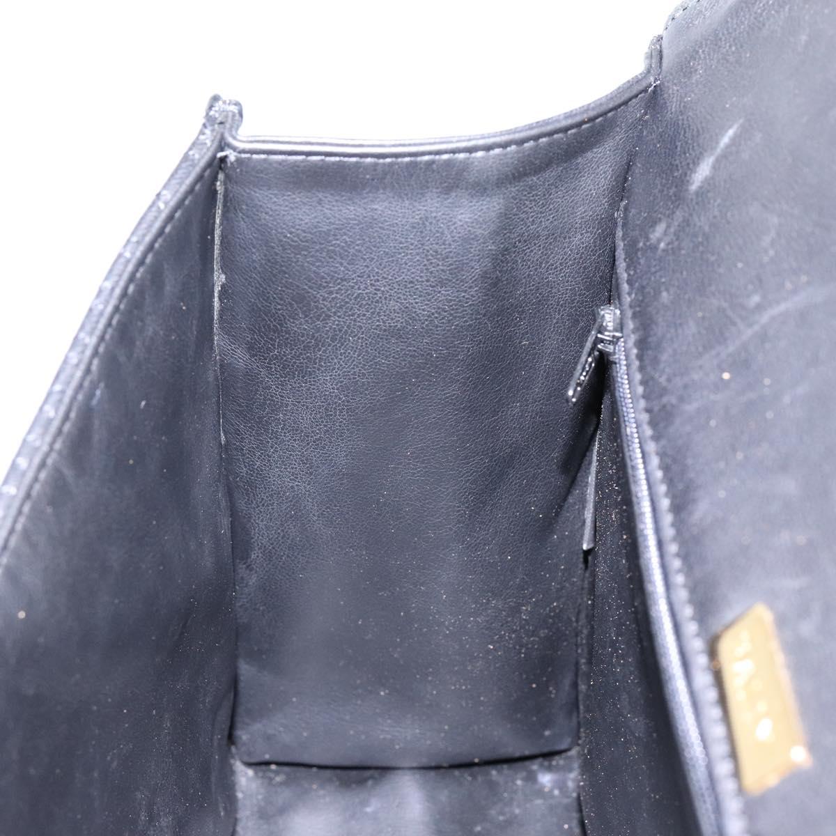BALLY Quilted Hand Bag Leather Gold Black Auth bs29339