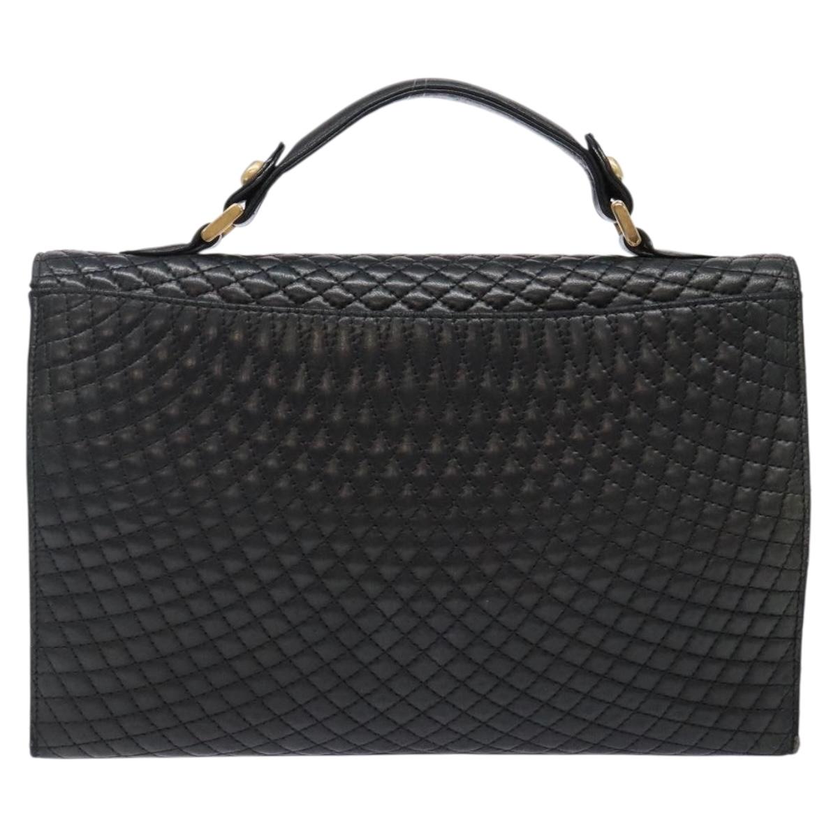 BALLY Quilted Hand Bag Leather Gold Black Auth bs29339