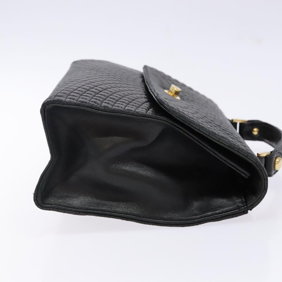 BALLY Quilted Hand Bag Leather Gold Black Auth bs29339