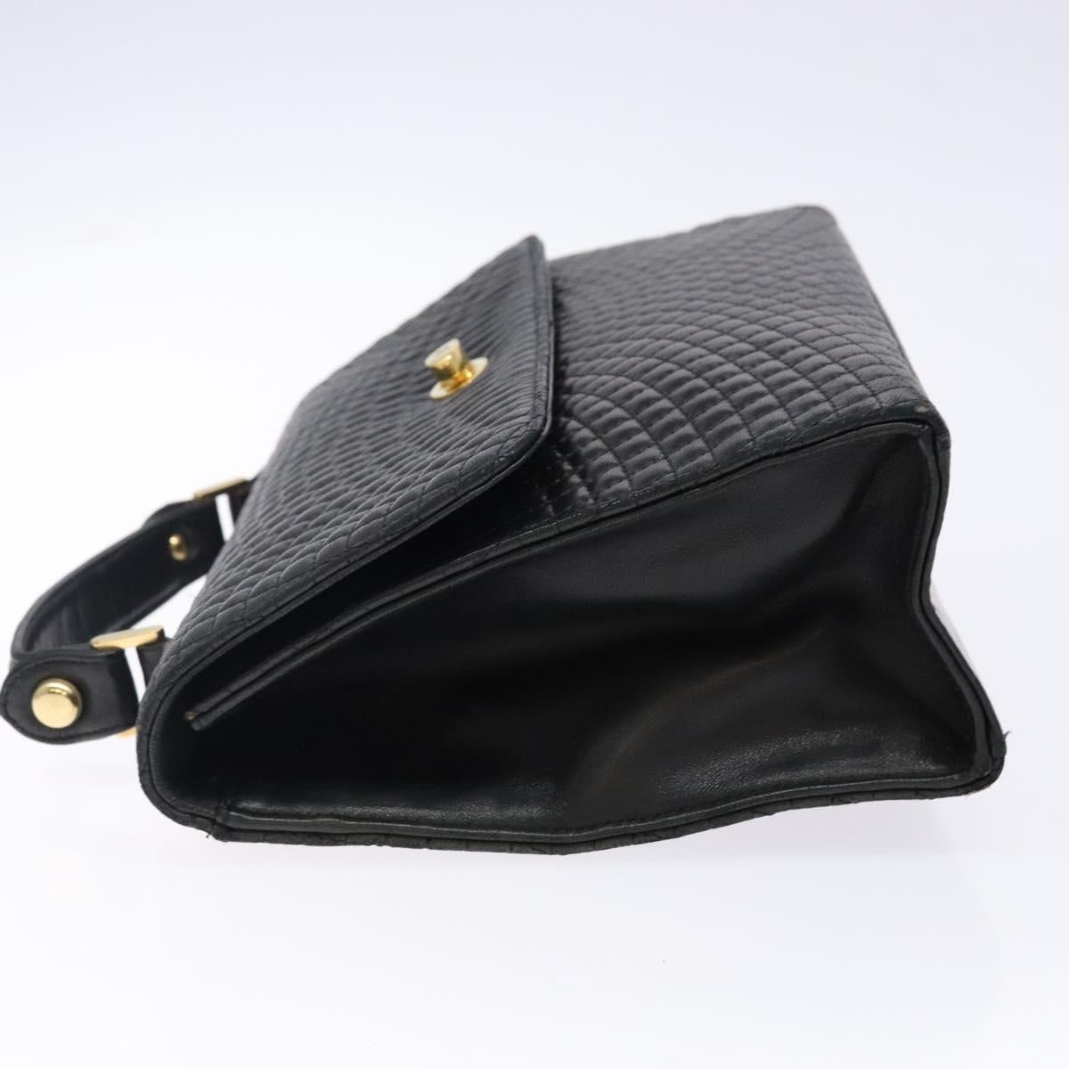 BALLY Quilted Hand Bag Leather Gold Black Auth bs29339
