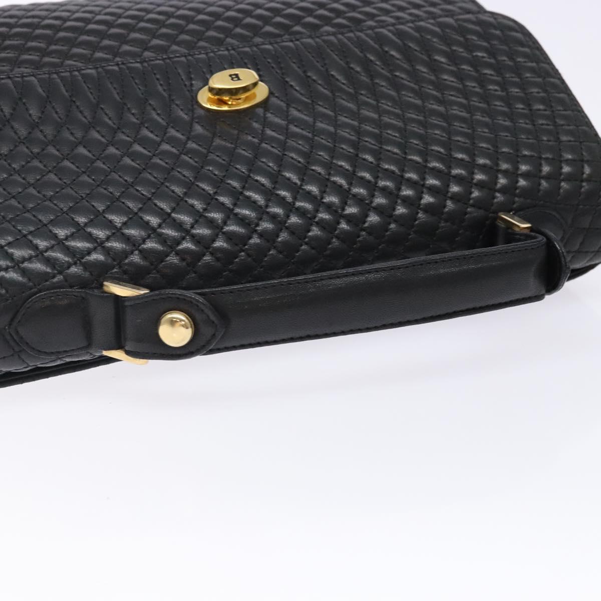 BALLY Quilted Hand Bag Leather Gold Black Auth bs29339