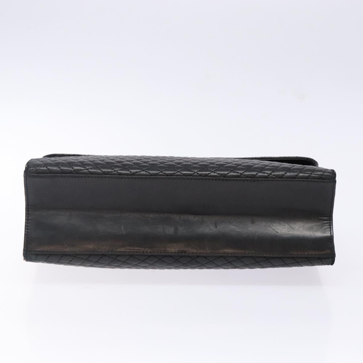 BALLY Quilted Hand Bag Leather Gold Black Auth bs29339