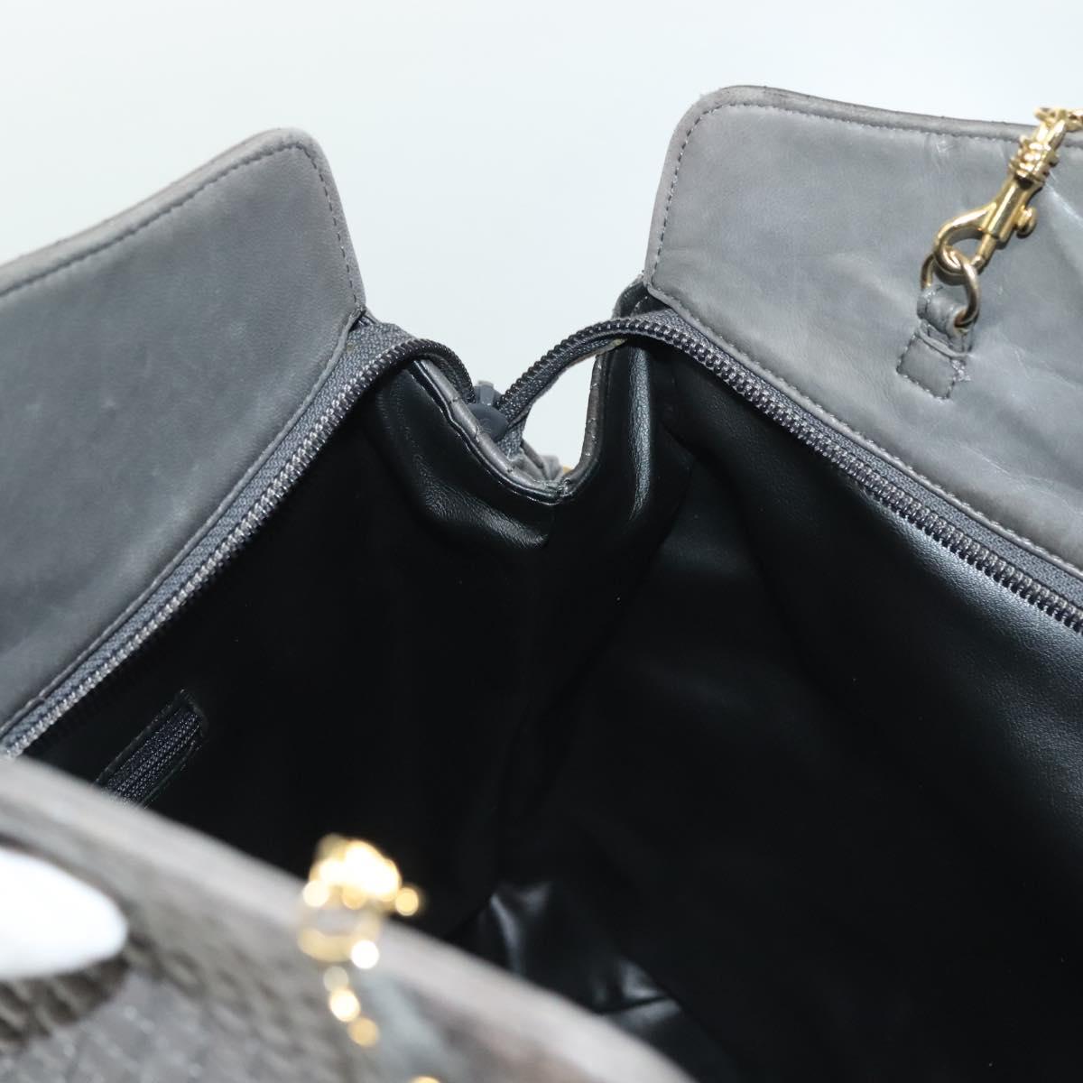 BALLY Quilted Hand Bag Leather 2way Gray Gold Auth bs29340