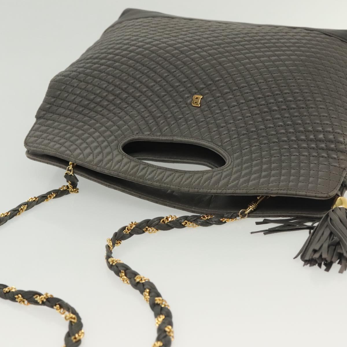 BALLY Quilted Hand Bag Leather 2way Gray Gold Auth bs29340