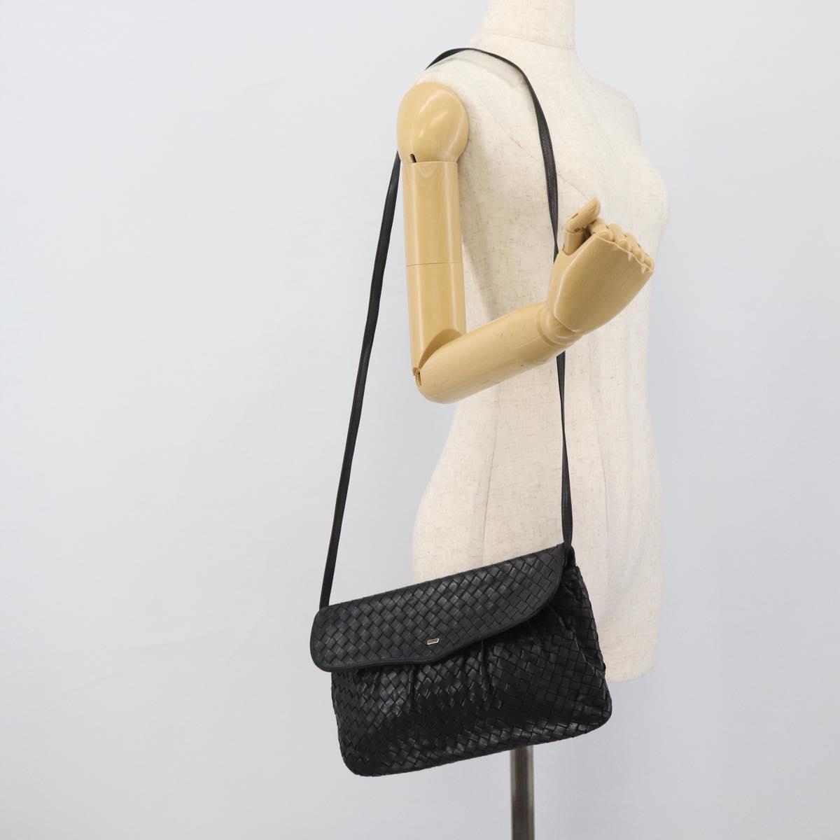 BALLY Shoulder Bag Leather Black Gold Auth bs29341