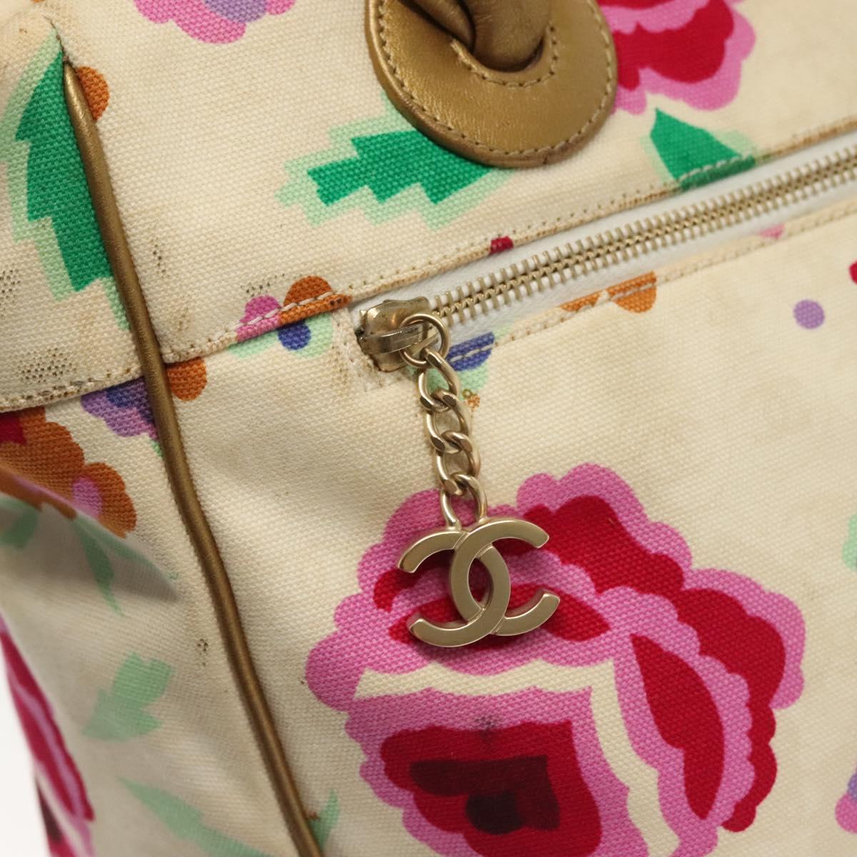 CHANEL Tote Bag Canvas White Gold CC Auth bs29343