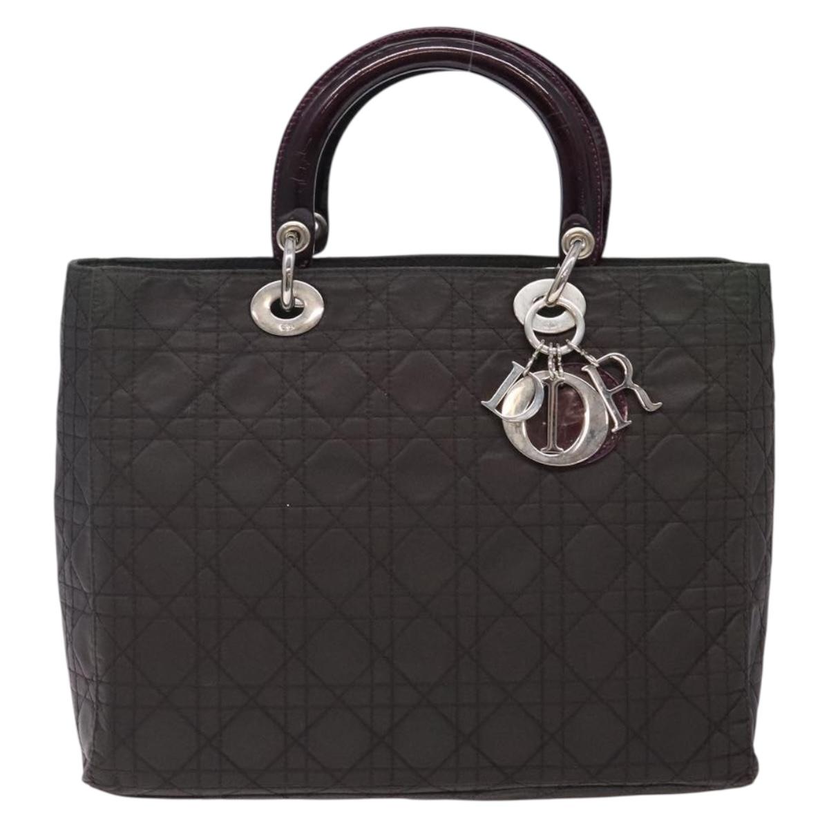 Christian Dior Canage Hand Bag Nylon Khaki Purple Silver Auth bs29344