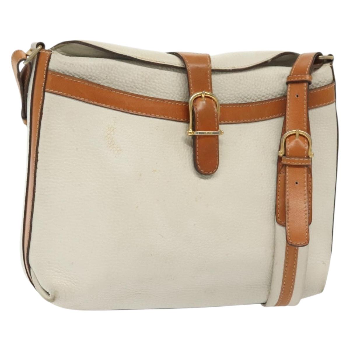 CELINE Shoulder Bag Leather White Silver Auth bs29347