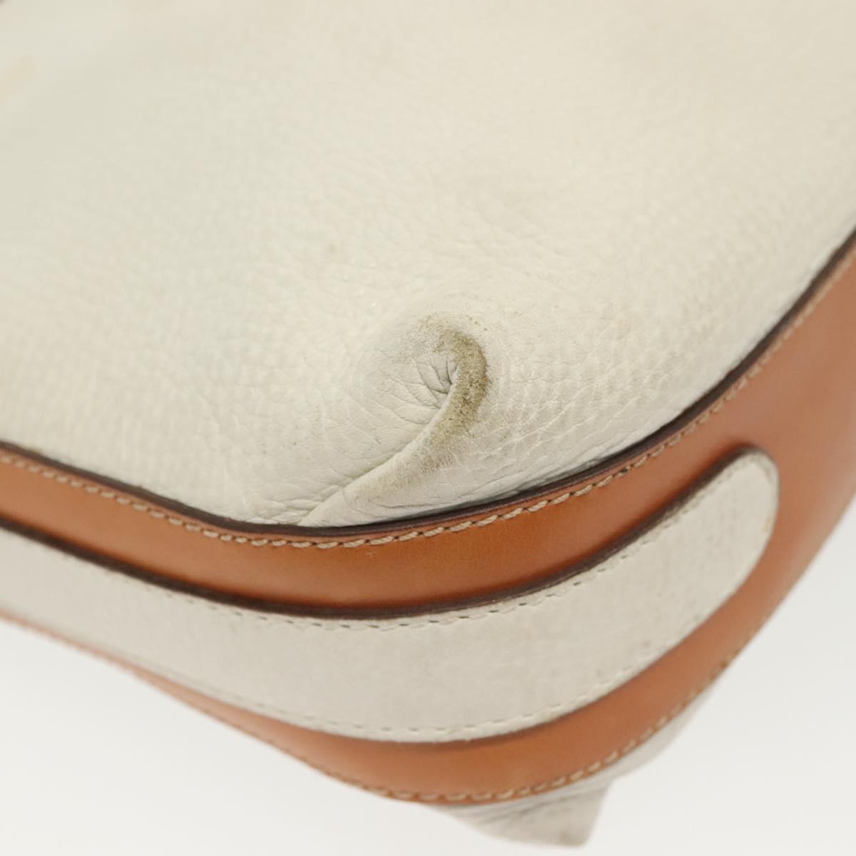 CELINE Shoulder Bag Leather White Silver Auth bs29347