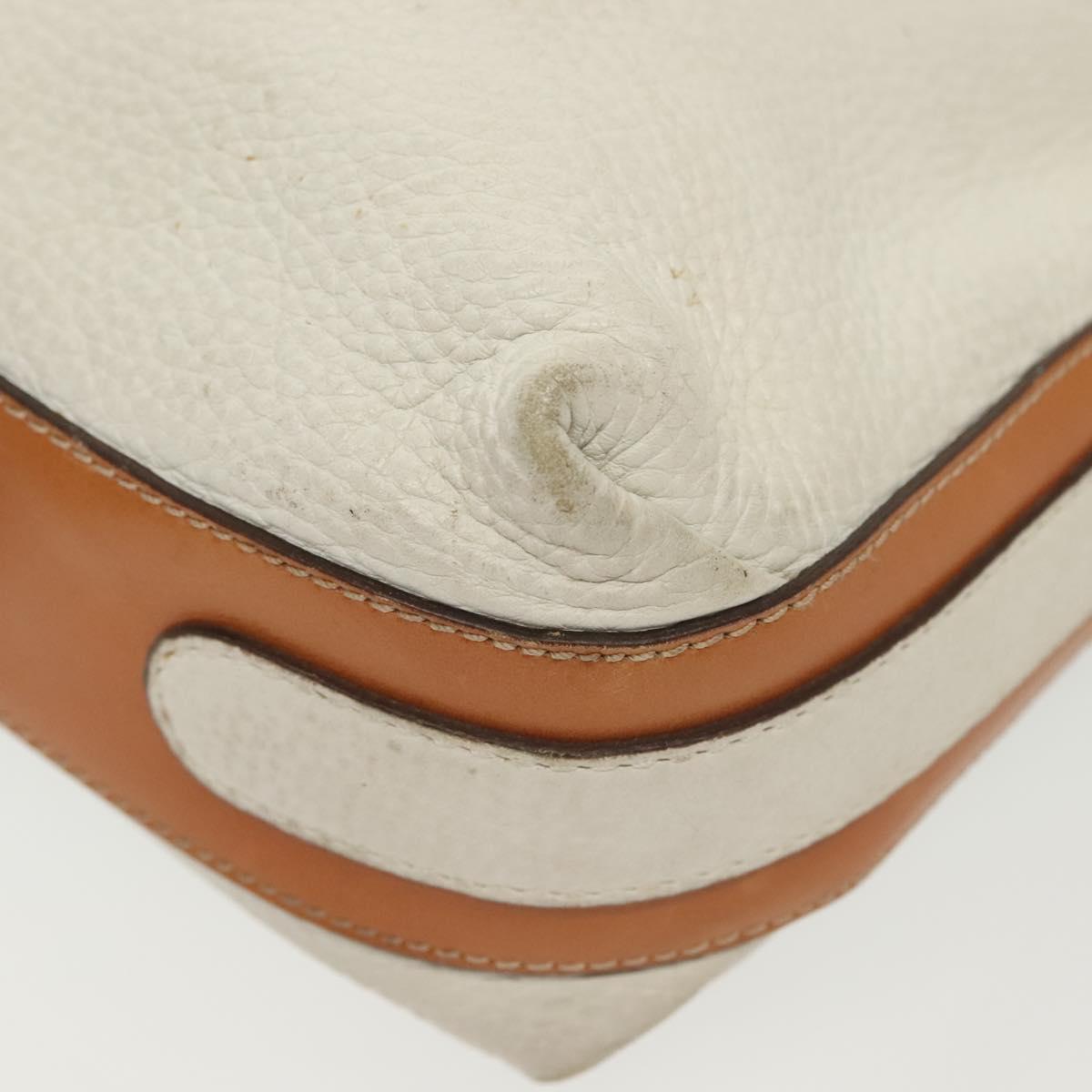 CELINE Shoulder Bag Leather White Silver Auth bs29347