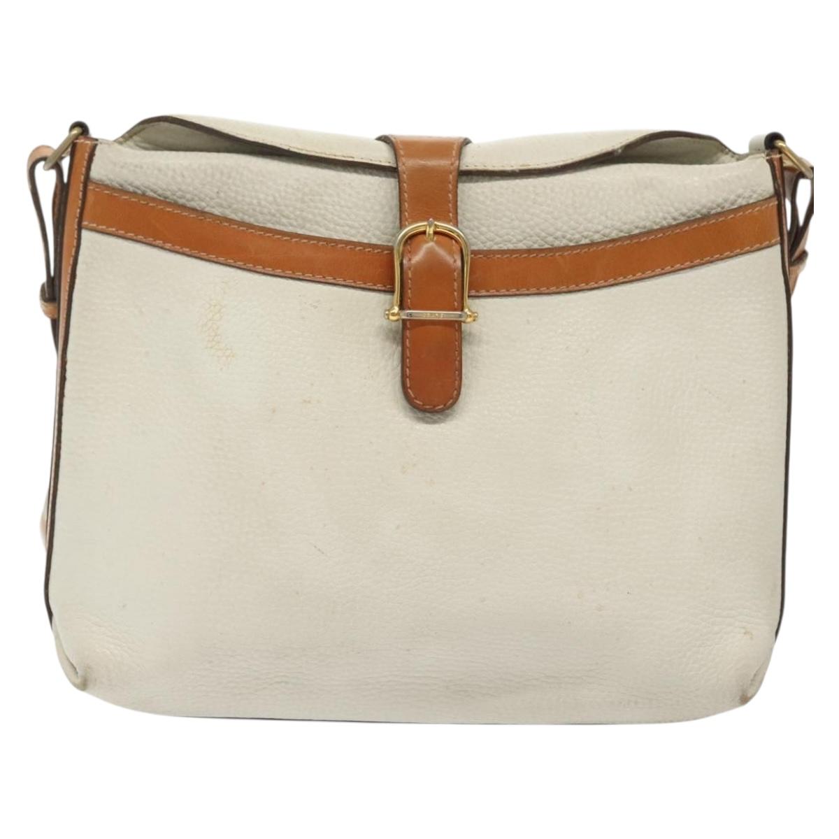 CELINE Shoulder Bag Leather White Silver Auth bs29347