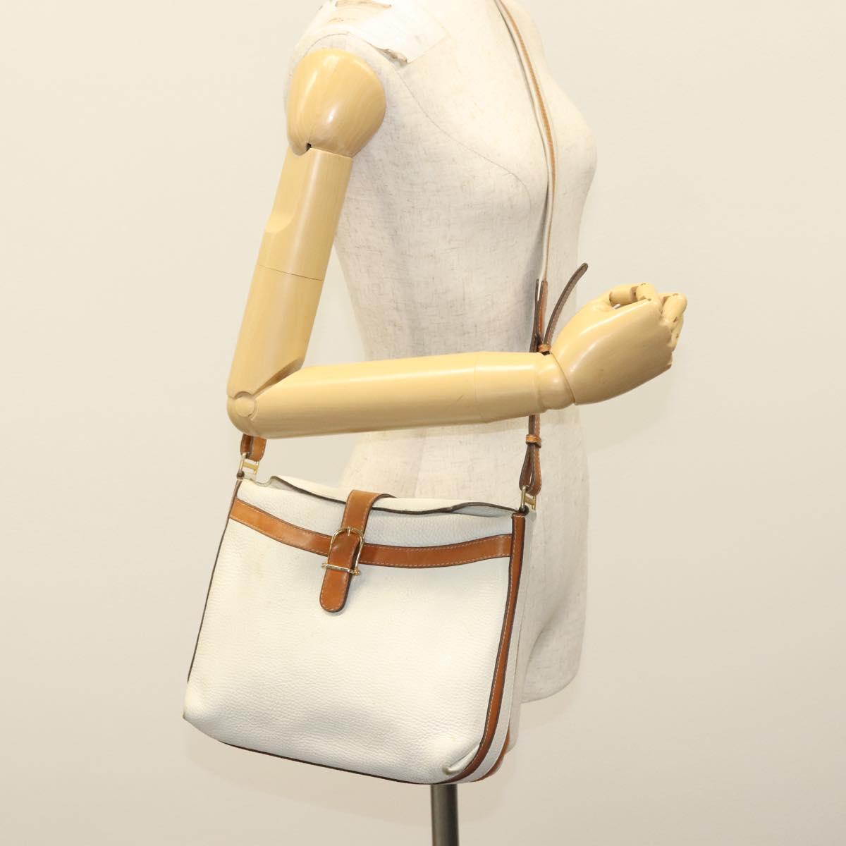 CELINE Shoulder Bag Leather White Silver Auth bs29347