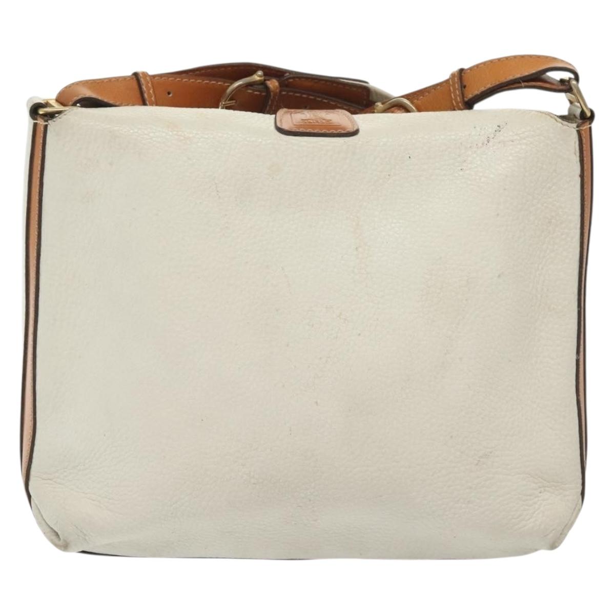 CELINE Shoulder Bag Leather White Silver Auth bs29347