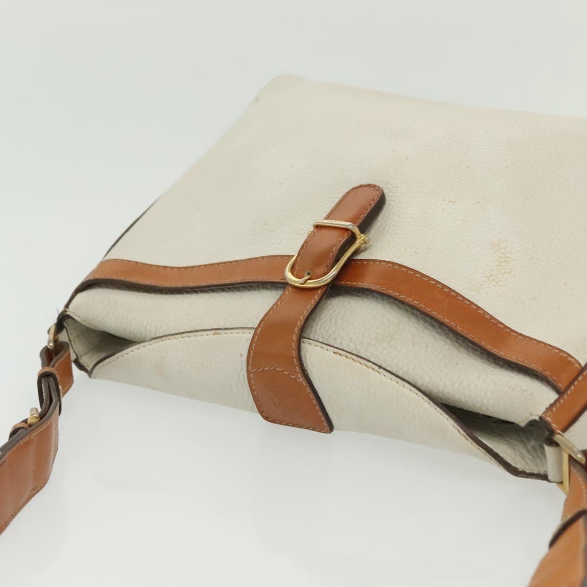CELINE Shoulder Bag Leather White Silver Auth bs29347