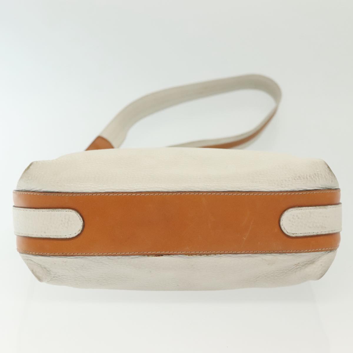 CELINE Shoulder Bag Leather White Silver Auth bs29347