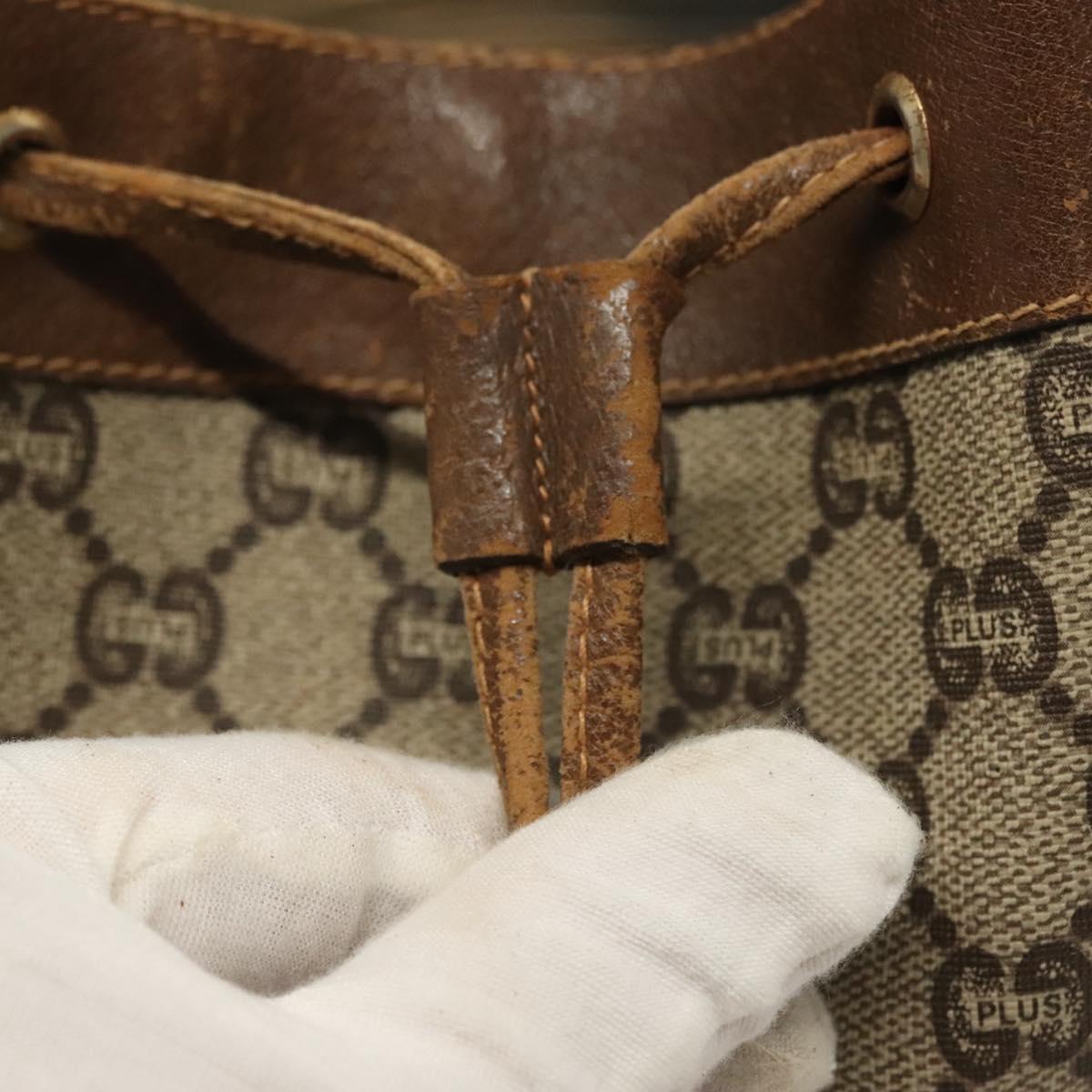GUCCI GG Plus Supreme Shoulder Bag PVC Leather Beige Gold Auth bs29350