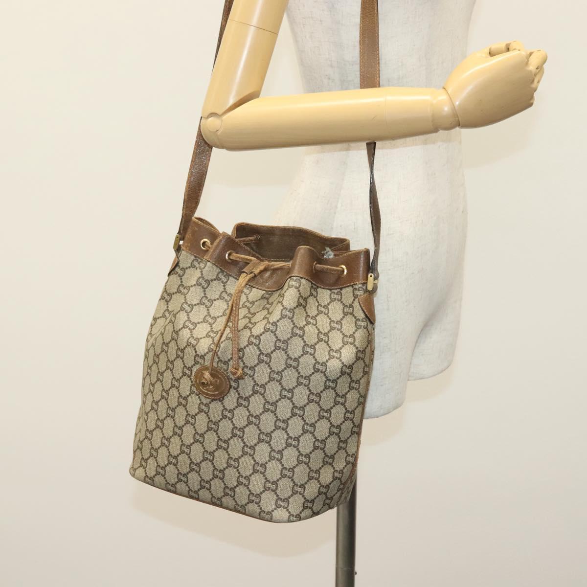 GUCCI GG Plus Supreme Shoulder Bag PVC Leather Beige Gold Auth bs29350
