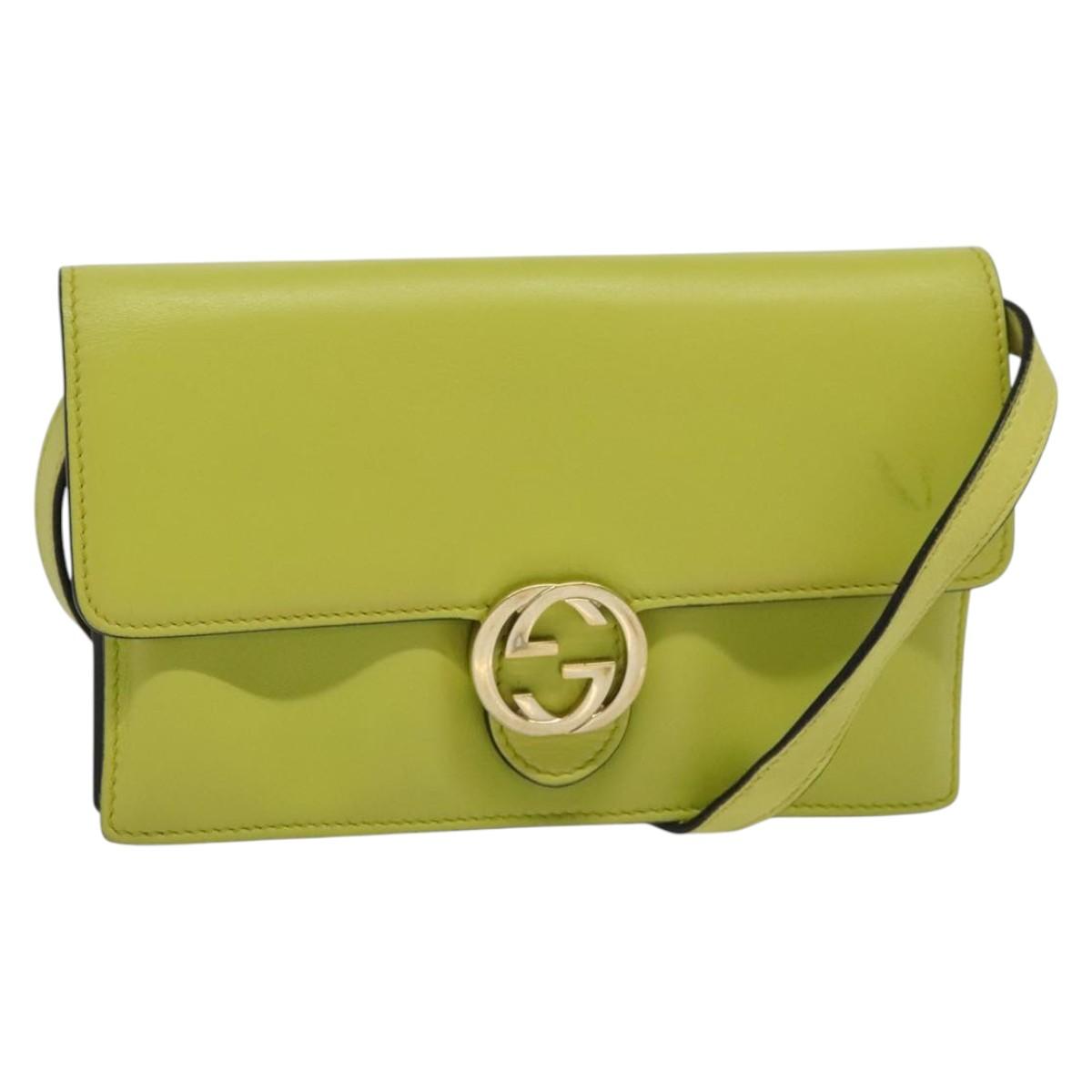 GUCCI Shoulder Wallet Leather Yellow Gold 369664 Auth bs29351