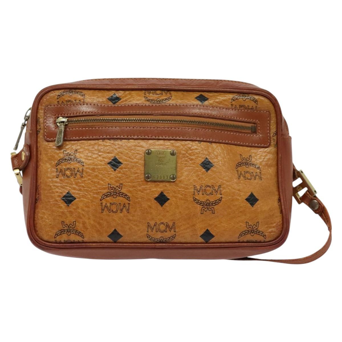 MCM Logogram Vicetos Shoulder Bag PVC Leather Brown Gold Auth bs29352
