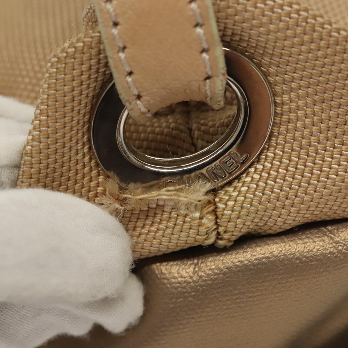 CHANEL Paris Biarritz Shoulder Bag Coated Canvas Beige Silver CC Auth bs29354