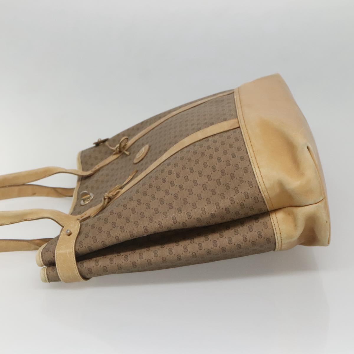GUCCI Micro GG Supreme Tote Bag PVC Beige Gold Auth bs29359